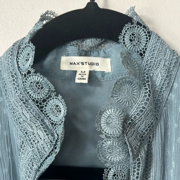 MAX STUDIO Jacquard Dot Lace Trim Maxi Dress in Emerald Size M - Picture 6 of 14